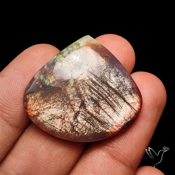 Bloodshot Iolite Sunstone Cabochon with Green Tourmaline Inclusion