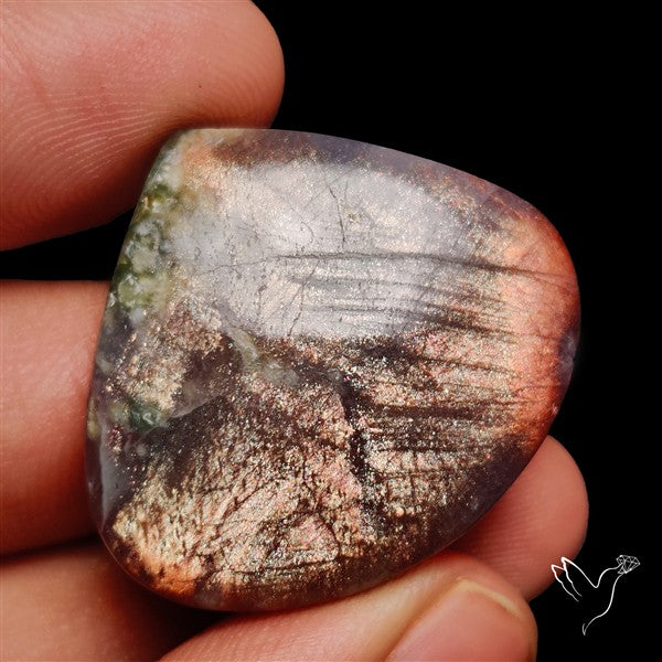 Bloodshot Iolite Sunstone Cabochon with Green Tourmaline Inclusion