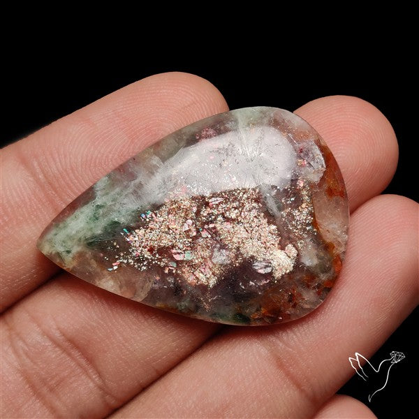Bloodshot Iolite Sunstone Cabochon with Green Tourmaline Inclusion