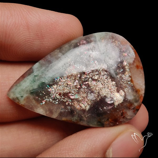Bloodshot Iolite Sunstone Cabochon with Green Tourmaline Inclusion