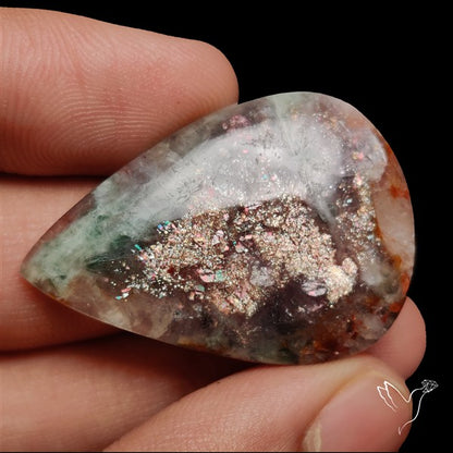 Bloodshot Iolite Sunstone Cabochon with Green Tourmaline Inclusion