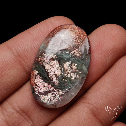 Bloodshot Iolite Sunstone Cabochon with Green Tourmaline Inclusion