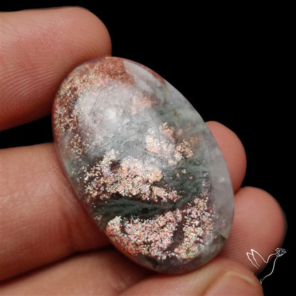 Bloodshot Iolite Sunstone Cabochon with Green Tourmaline Inclusion