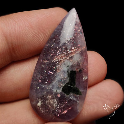 Bloodshot Iolite Sunstone Cabochon with Green Tourmaline Inclusion