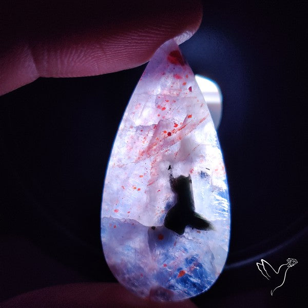 Bloodshot Iolite Sunstone Cabochon with Green Tourmaline Inclusion