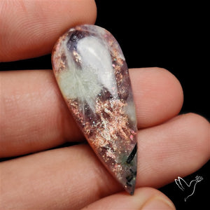 Bloodshot Iolite Sunstone Cabochon with Green Tourmaline Inclusion