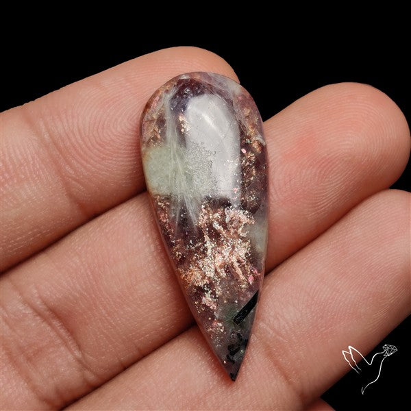 Bloodshot Iolite Sunstone Cabochon with Green Tourmaline Inclusion