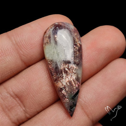 Bloodshot Iolite Sunstone Cabochon with Green Tourmaline Inclusion