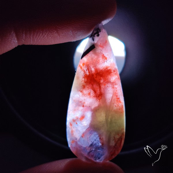 Bloodshot Iolite Sunstone Cabochon with Green Tourmaline Inclusion