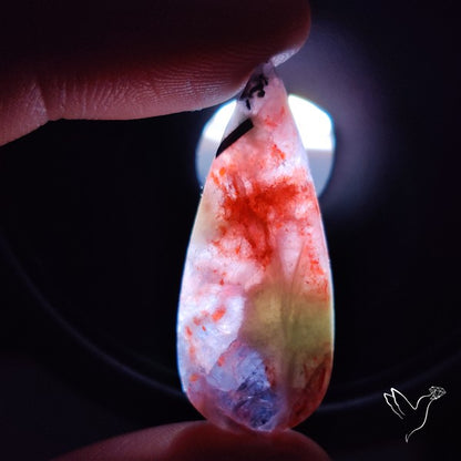 Bloodshot Iolite Sunstone Cabochon with Green Tourmaline Inclusion