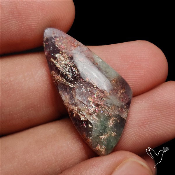 Bloodshot Iolite Sunstone Cabochon with Green Tourmaline Inclusion