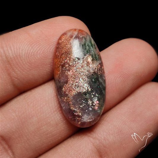 Bloodshot Iolite Sunstone Cabochon with Green Tourmaline Inclusion