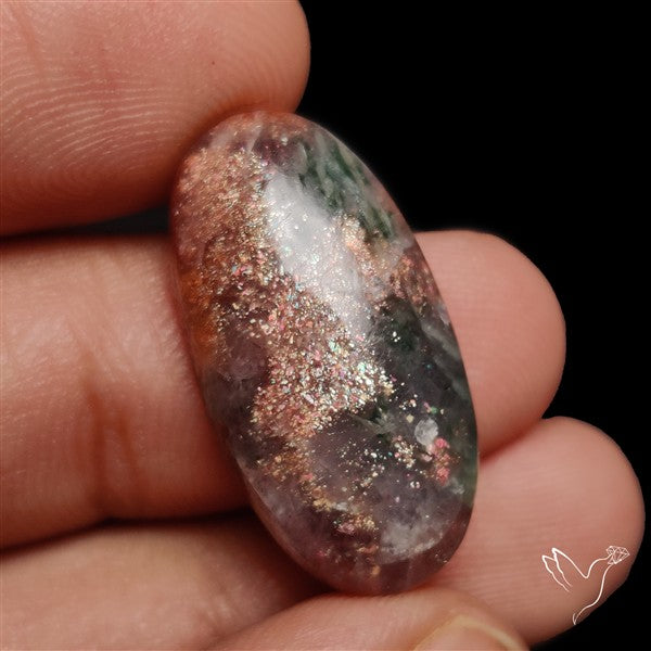 Bloodshot Iolite Sunstone Cabochon with Green Tourmaline Inclusion