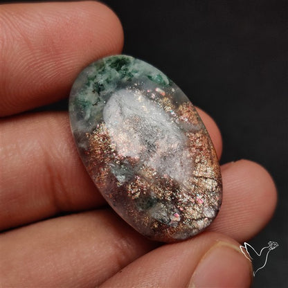 Bloodshot Iolite Sunstone Cabochon with Green Tourmaline Inclusion