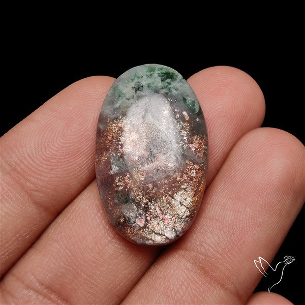 Bloodshot Iolite Sunstone Cabochon with Green Tourmaline Inclusion