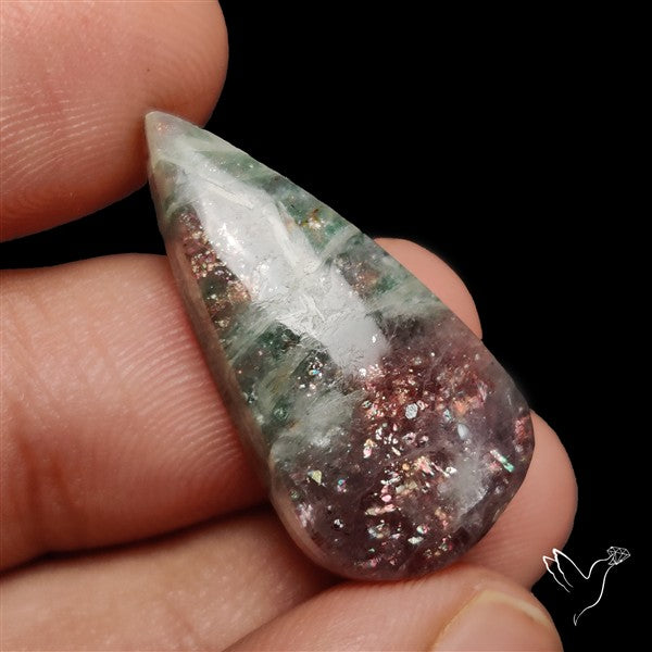 Bloodshot Iolite Sunstone Cabochon with Green Tourmaline Inclusion