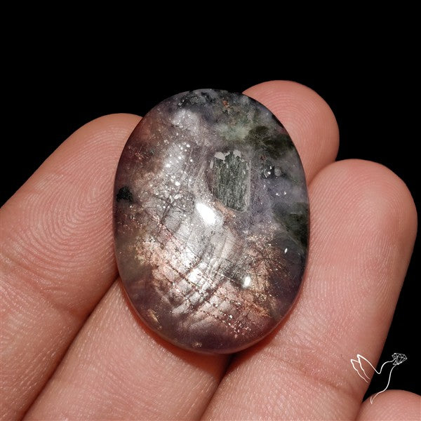 Bloodshot Iolite Sunstone Cabochon with Green Tourmaline Inclusion
