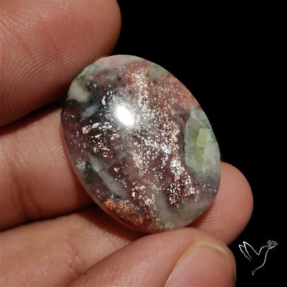 Bloodshot Iolite Sunstone Cabochon with Green Tourmaline Inclusion