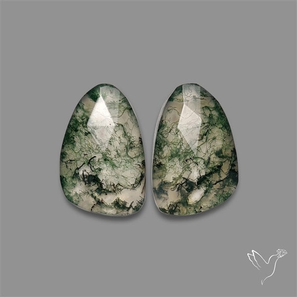 Rose Cut Moss Agate and Quartz Doublet Pair