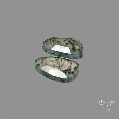 Rose Cut Moss Agate and Quartz Doublet Pair
