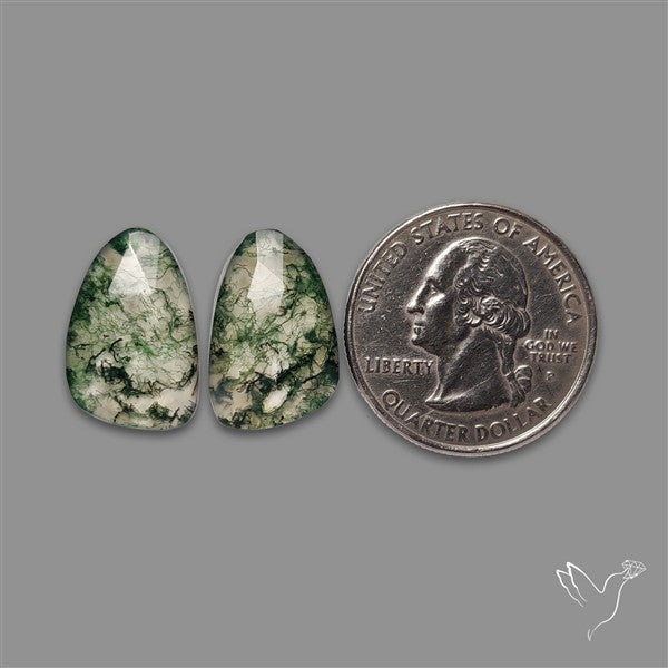 Rose Cut Moss Agate and Quartz Doublet Pair