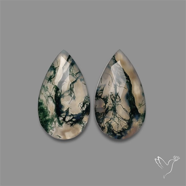 Rose Cut Moss Agate and Quartz Doublet Pair