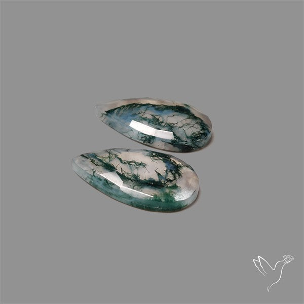Rose Cut Moss Agate and Quartz Doublet Pair