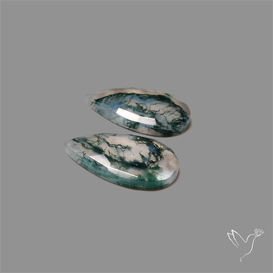 Rose Cut Moss Agate and Quartz Doublet Pair