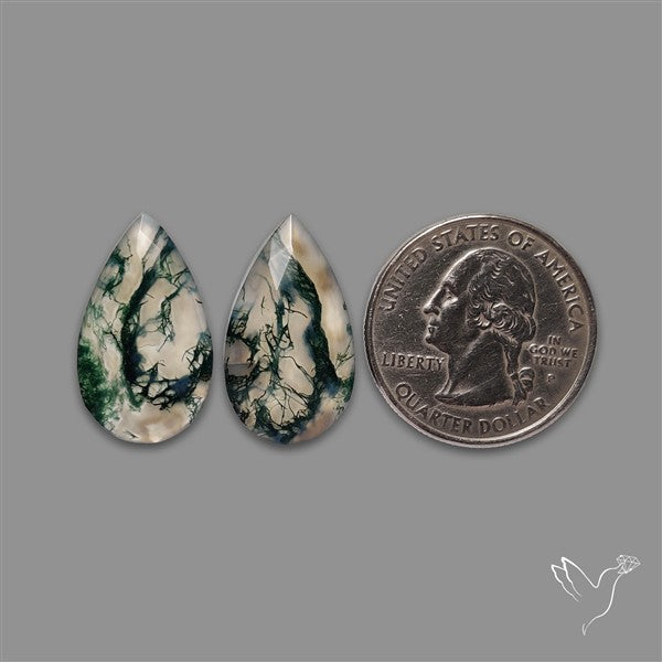 Rose Cut Moss Agate and Quartz Doublet Pair