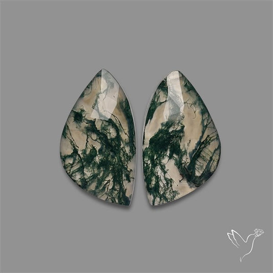Rose Cut Moss Agate and Quartz Doublet Pair