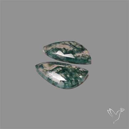 Rose Cut Moss Agate and Quartz Doublet Pair
