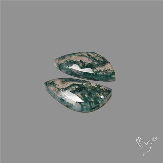 Rose Cut Moss Agate and Quartz Doublet Pair
