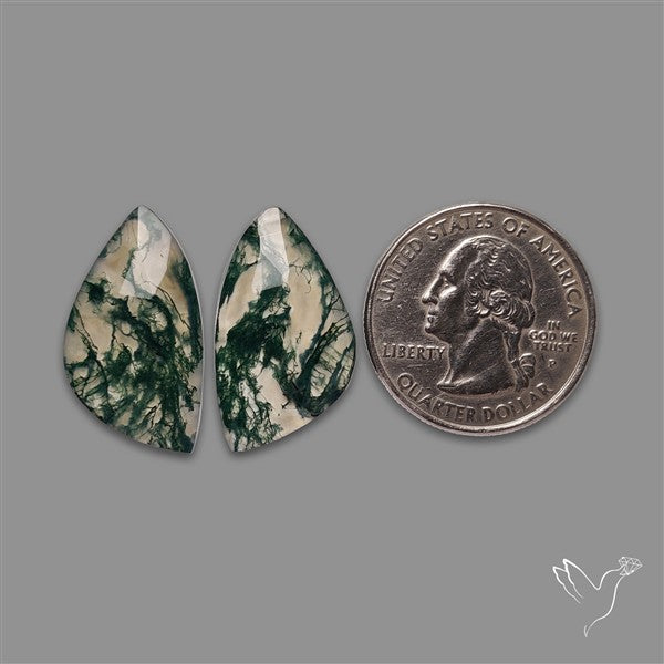 Rose Cut Moss Agate and Quartz Doublet Pair