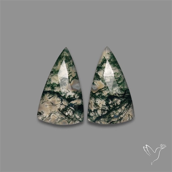 Rose Cut Moss Agate and Quartz Doublet Pair