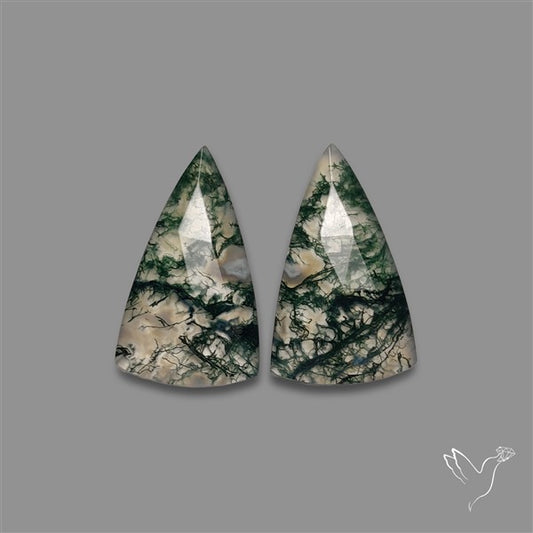 Rose Cut Moss Agate and Quartz Doublet Pair