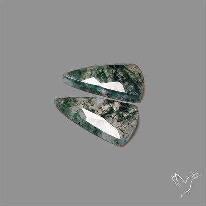 Rose Cut Moss Agate and Quartz Doublet Pair