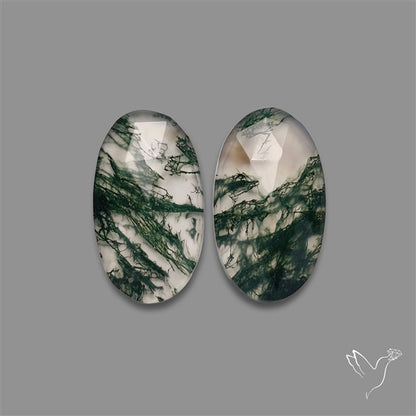 Rose Cut Moss Agate and Quartz Doublet Pair