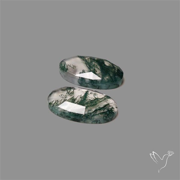 Rose Cut Moss Agate and Quartz Doublet Pair