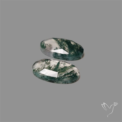 Rose Cut Moss Agate and Quartz Doublet Pair