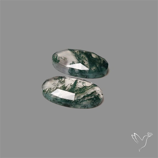 Rose Cut Moss Agate and Quartz Doublet Pair