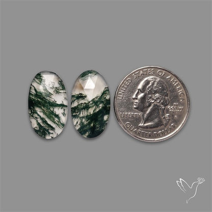 Rose Cut Moss Agate and Quartz Doublet Pair