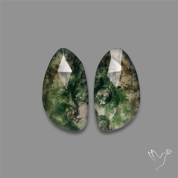 Rose Cut Moss Agate and Quartz Doublet Pair