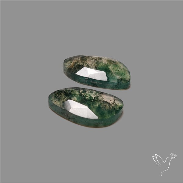 Rose Cut Moss Agate and Quartz Doublet Pair
