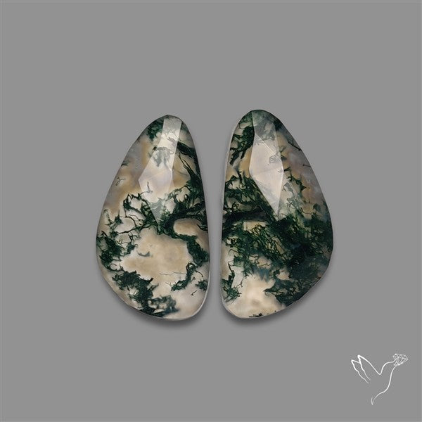 Rose Cut Moss Agate and Quartz Doublet Pair