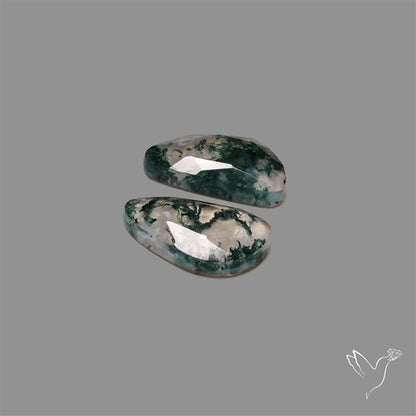 Rose Cut Moss Agate and Quartz Doublet Pair
