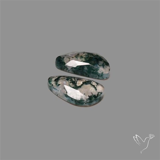 Rose Cut Moss Agate and Quartz Doublet Pair