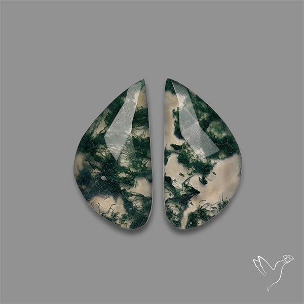 Rose Cut Moss Agate and Quartz Doublet Pair
