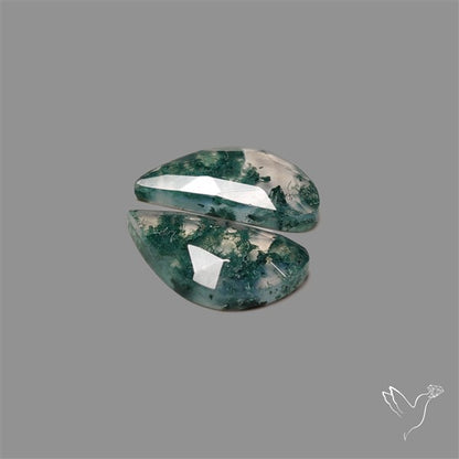 Rose Cut Moss Agate and Quartz Doublet Pair