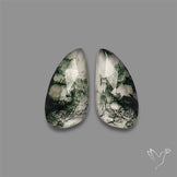 Rose Cut Moss Agate and Quartz Doublet Pair