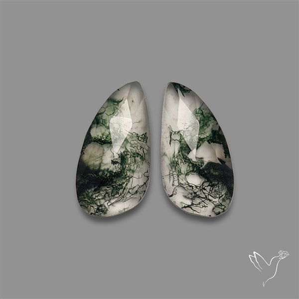 Rose Cut Moss Agate and Quartz Doublet Pair